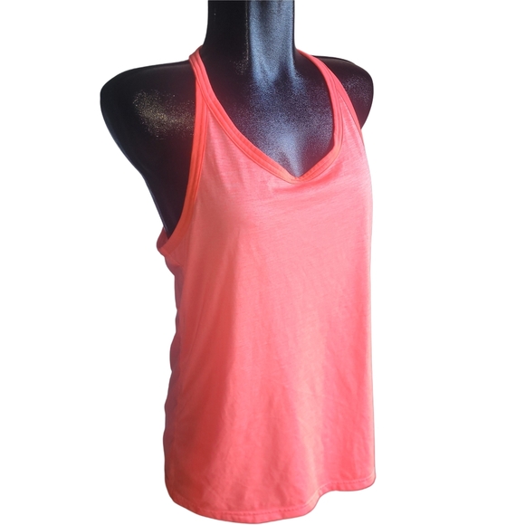 Adidas Racerback Tank Top In A Bright Pinkish Orange Color - Picture 2 of 5